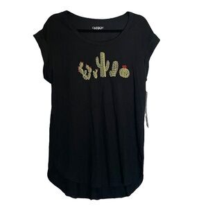🌺 Carbon Copy Black Embroidered Cactus Shirt Sleeve Tee Size M NWT
